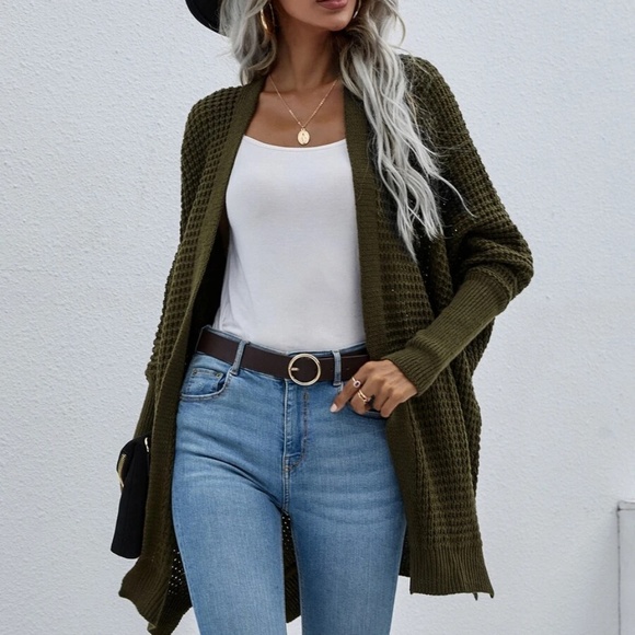 l Batwing Sleeve Knit Open Front Cardigan